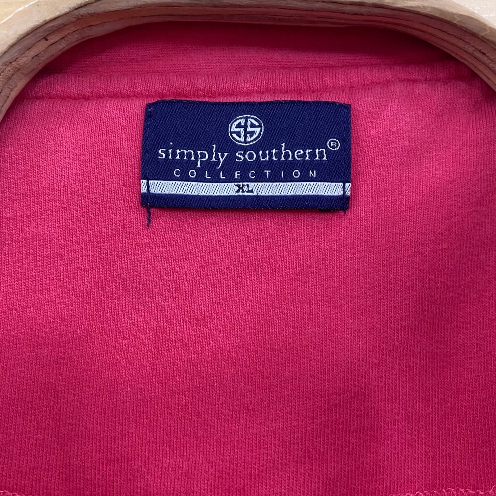 Simply Southern XL Quarter Zip Sweatshirt Pink Navy Anchor Patch Nautical Preppy - Picture 7 of 9